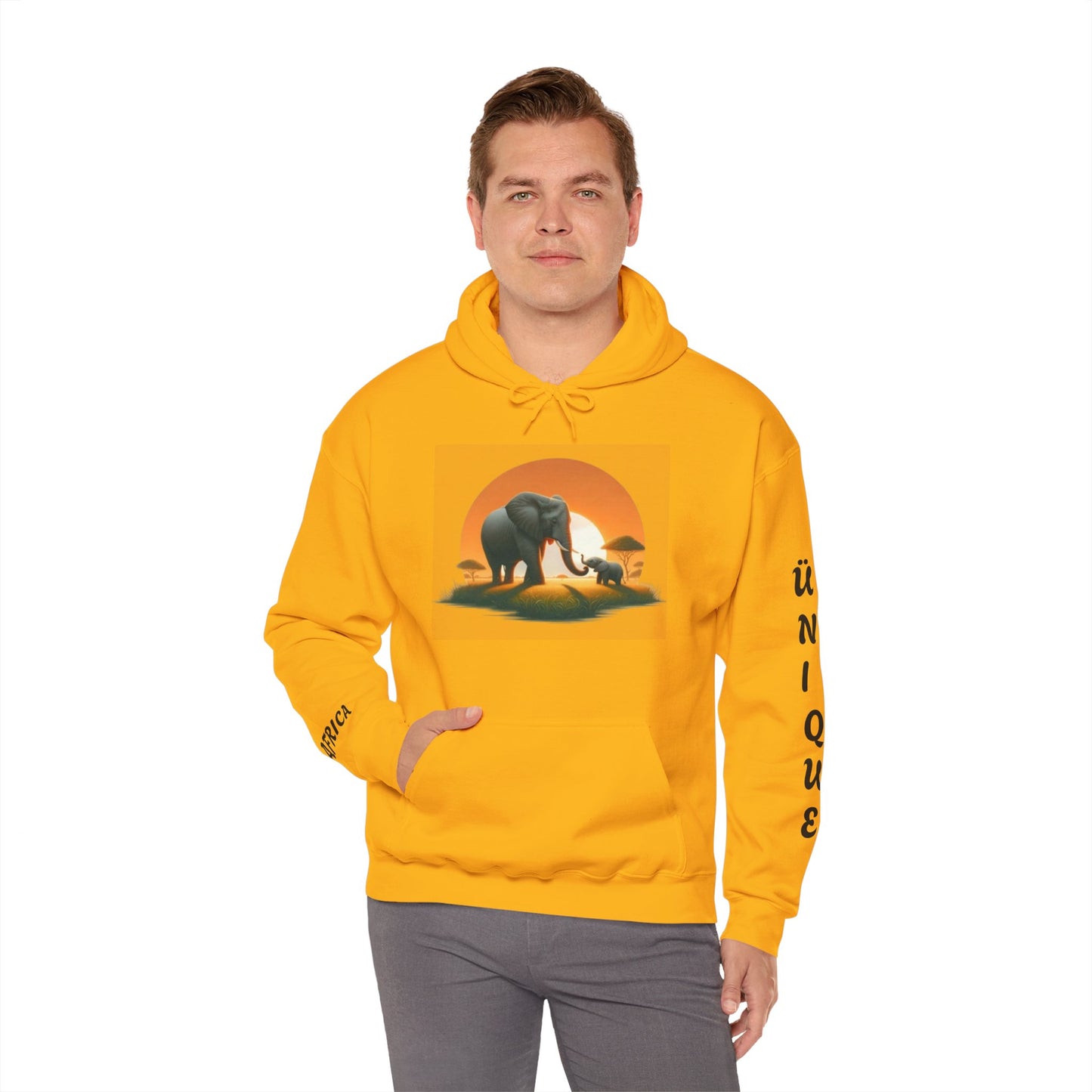 African Elephant Sunset Unisex Hoodie, Comfortable Sweatshirt, Unique Gift for Nature Lovers, Cozy Layering Piece, Travel Apparel