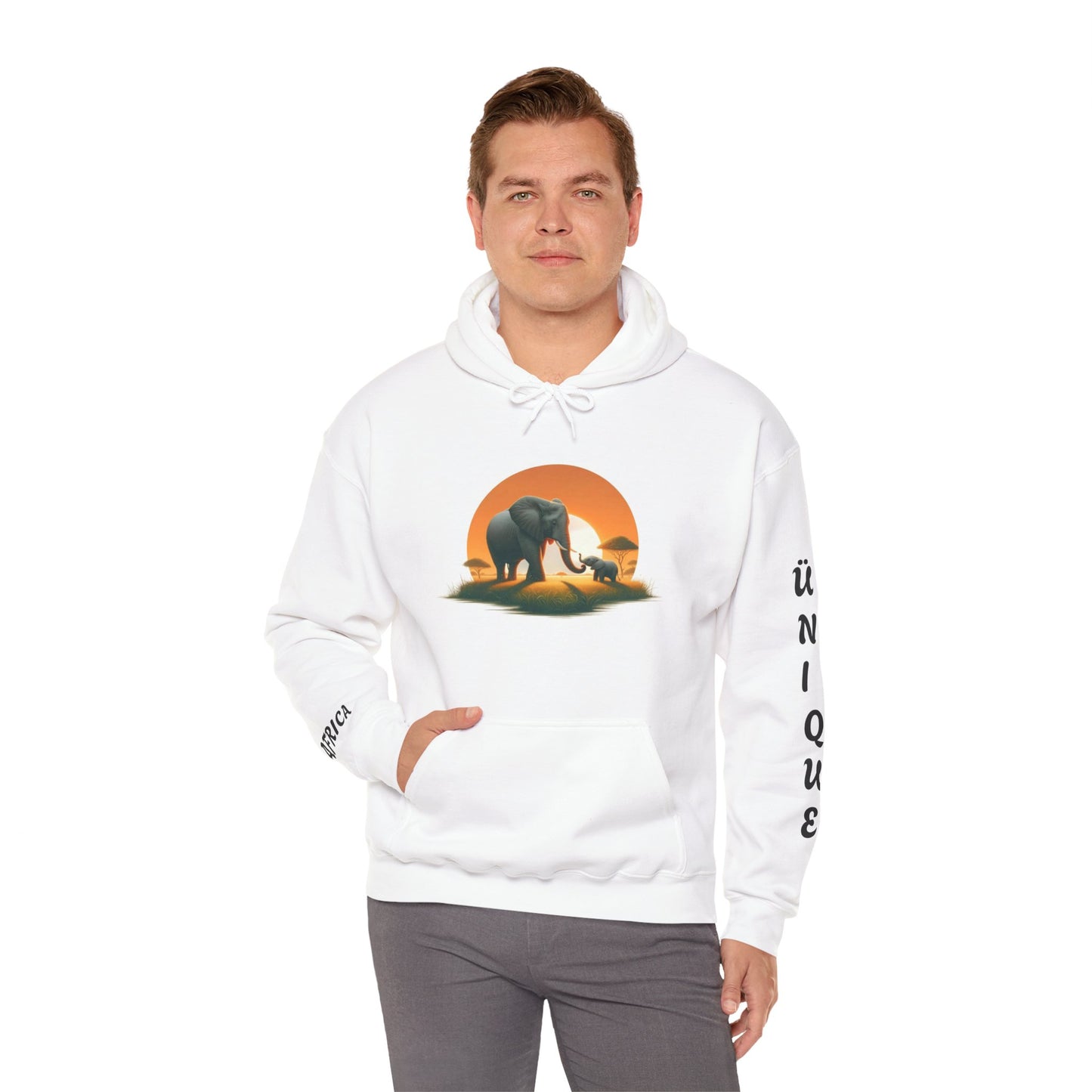 African Elephant Sunset Unisex Hoodie, Comfortable Sweatshirt, Unique Gift for Nature Lovers, Cozy Layering Piece, Travel Apparel