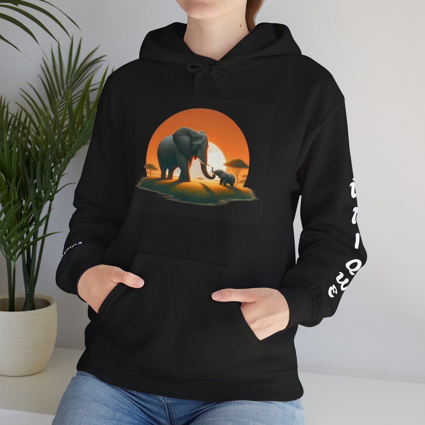 African Elephant Sunset Unisex Hoodie, Comfortable Sweatshirt, Unique Gift for Nature Lovers, Cozy Layering Piece, Travel Apparel