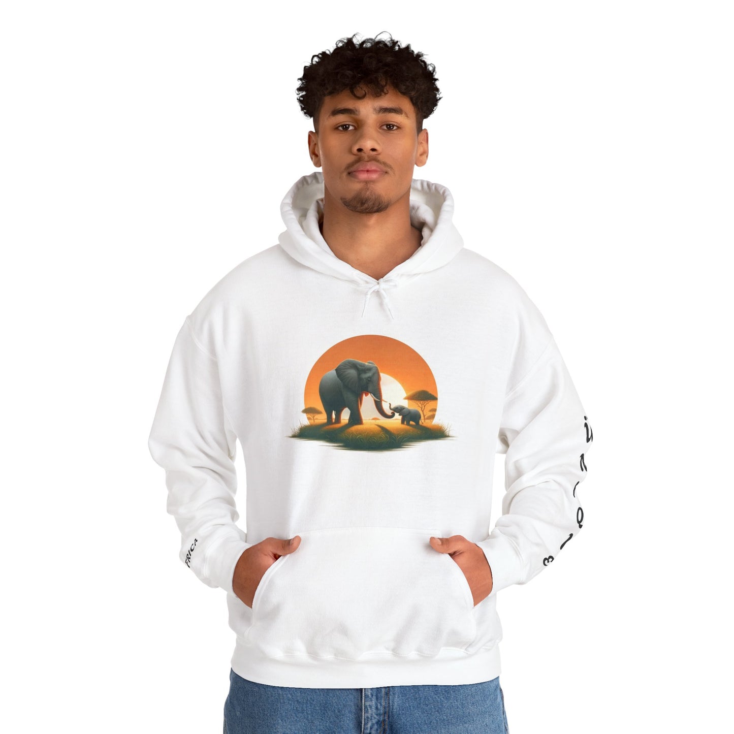 African Elephant Sunset Unisex Hoodie, Comfortable Sweatshirt, Unique Gift for Nature Lovers, Cozy Layering Piece, Travel Apparel