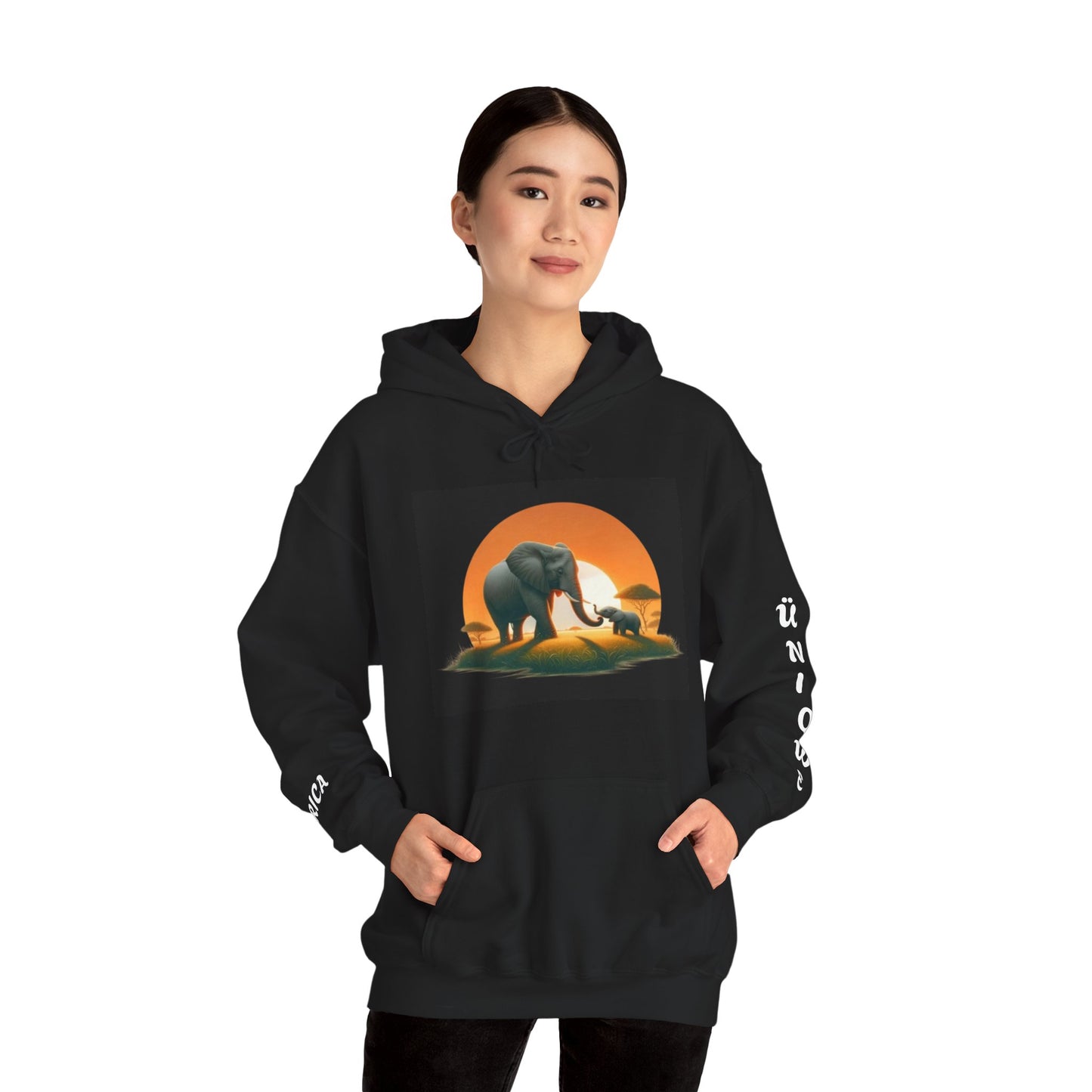 African Elephant Sunset Unisex Hoodie, Comfortable Sweatshirt, Unique Gift for Nature Lovers, Cozy Layering Piece, Travel Apparel