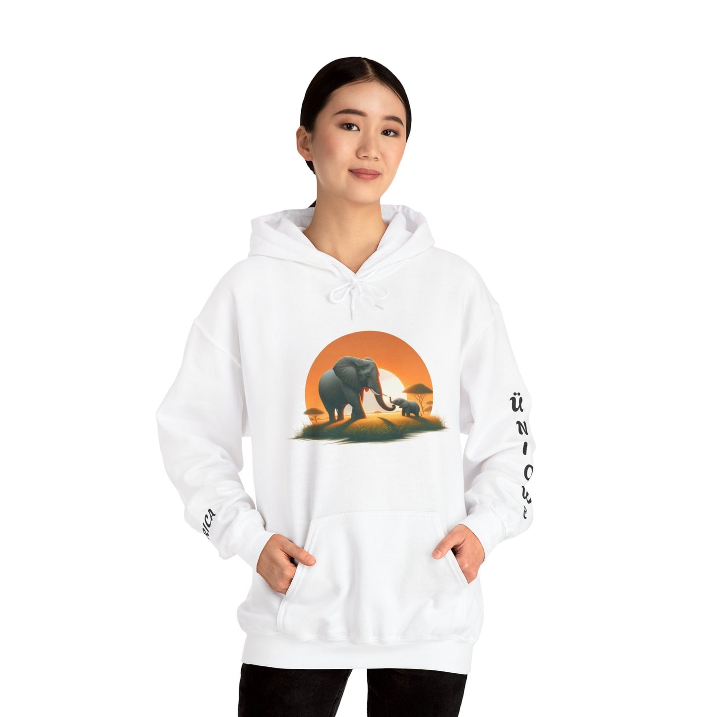 African Elephant Sunset Unisex Hoodie, Comfortable Sweatshirt, Unique Gift for Nature Lovers, Cozy Layering Piece, Travel Apparel