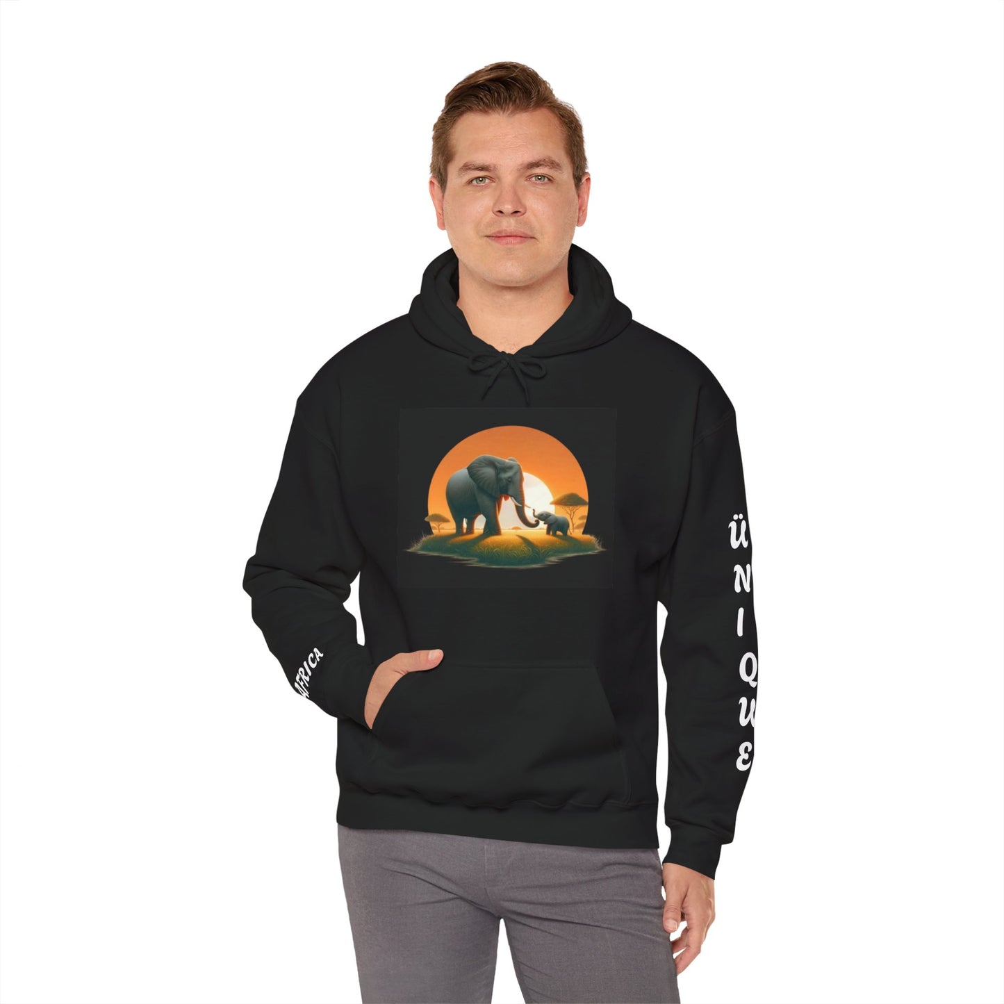 African Elephant Sunset Unisex Hoodie, Comfortable Sweatshirt, Unique Gift for Nature Lovers, Cozy Layering Piece, Travel Apparel