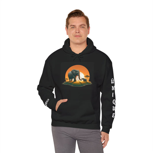 African Elephant Sunset Unisex Hoodie, Comfortable Sweatshirt, Unique Gift for Nature Lovers, Cozy Layering Piece, Travel Apparel