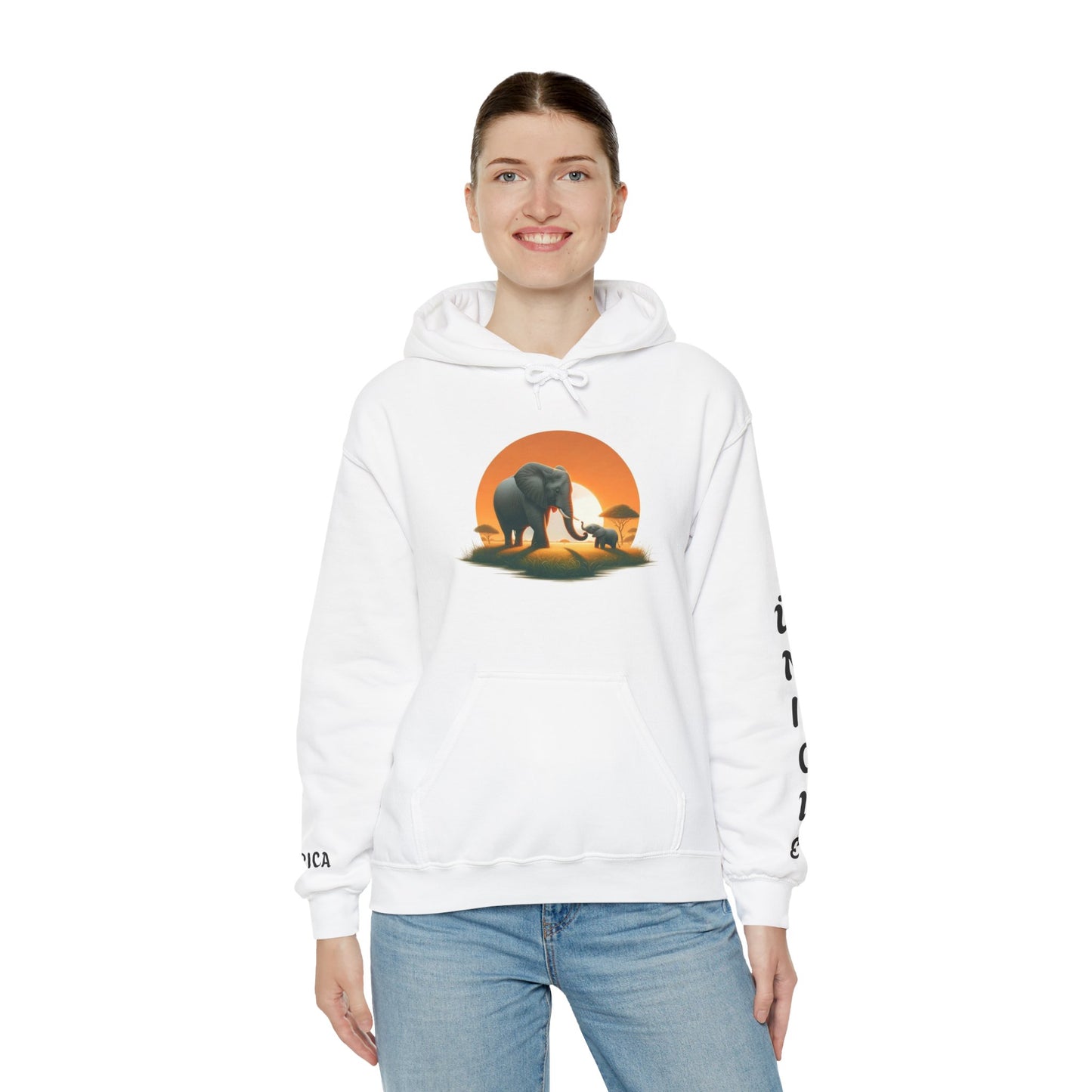 African Elephant Sunset Unisex Hoodie, Comfortable Sweatshirt, Unique Gift for Nature Lovers, Cozy Layering Piece, Travel Apparel