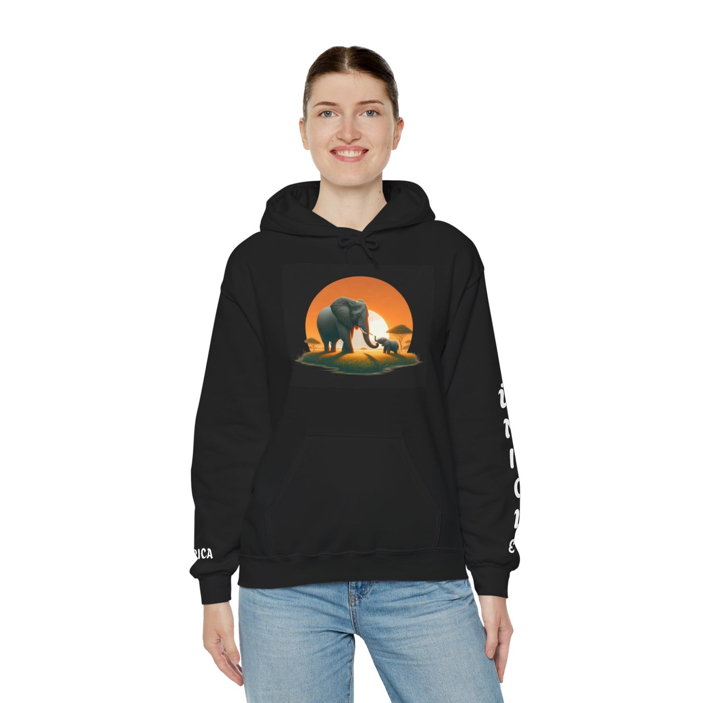 African Elephant Sunset Unisex Hoodie, Comfortable Sweatshirt, Unique Gift for Nature Lovers, Cozy Layering Piece, Travel Apparel